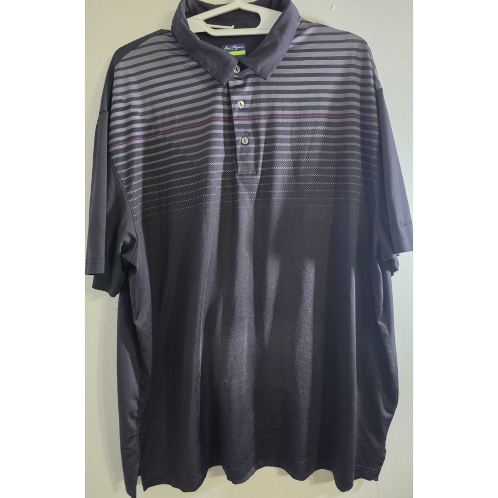 Ben Hogan Performance Polo Mens 2XL Black Gray Striped Golf Shirt Short Sleeve